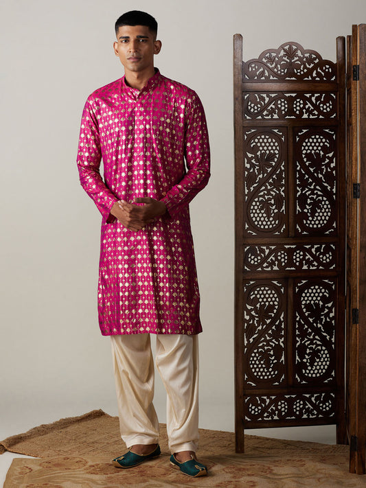 Vastramay Men's Pink And Cream Viscose Kurta And Patiala Set - Grab2buy