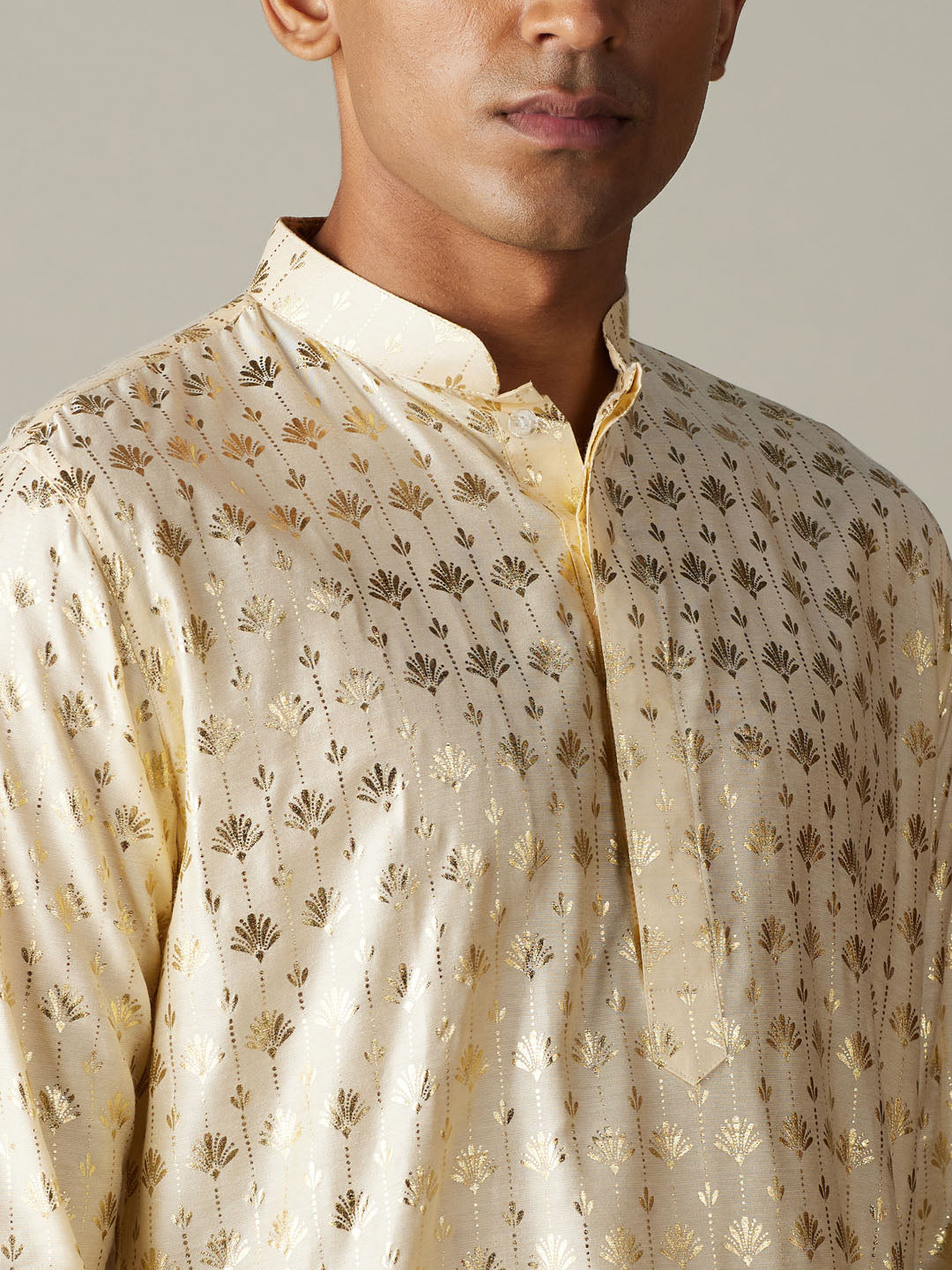 Vastramay Men's Gold And Cream Viscose Kurta Pyjama Set - Grab2buy