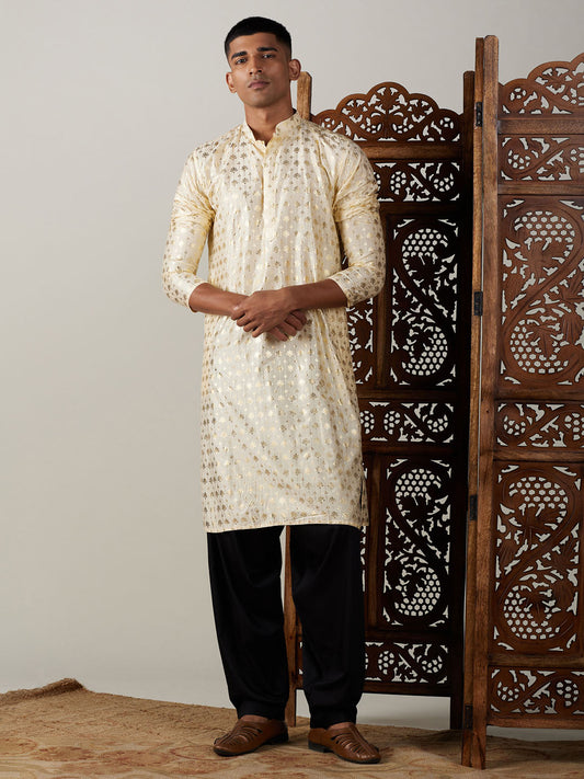 Vastramay Men's Golden And Black Viscose Kurta And Patiala Set - Grab2buy