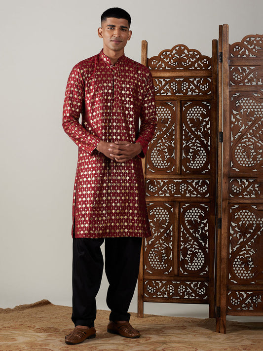 Vastramay Men's Maroon And Black Viscose Kurta And Patiala Set - Grab2buy