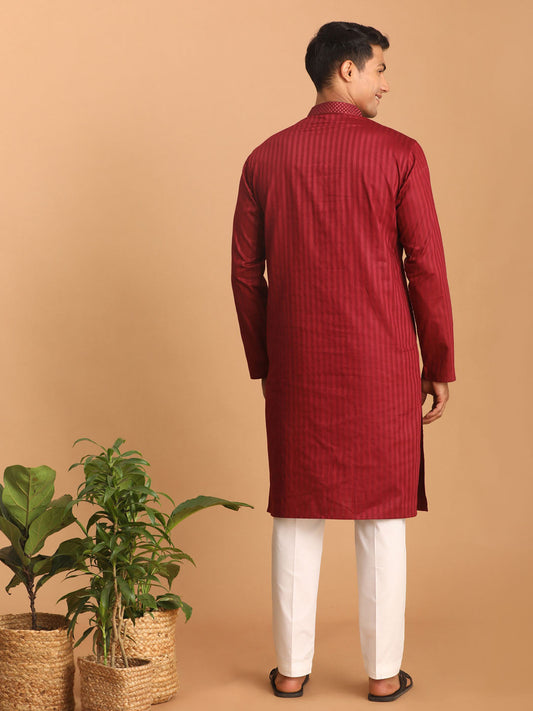 Vastramay Men's Maroon And White Cotton Blend Kurta Pyjama Set - Grab2buy
