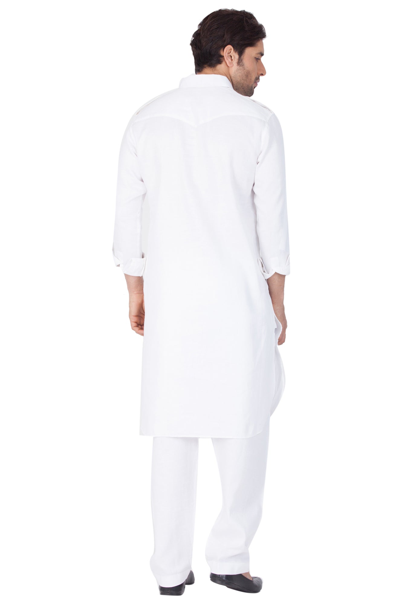Vastramay Men's White Cotton Blend Pathani Kurta Set - Grab2buy