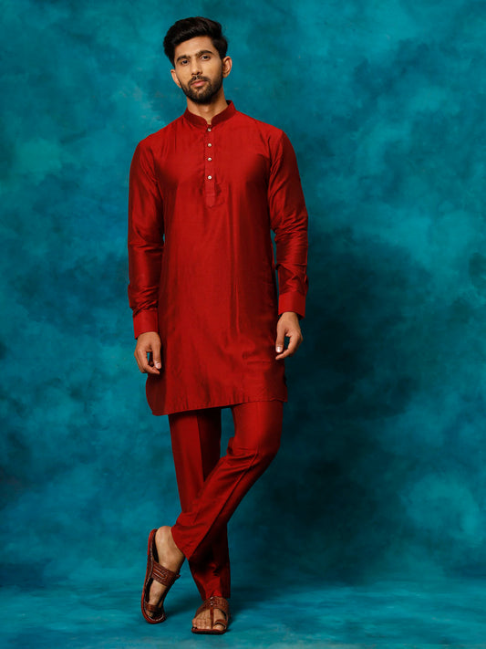 Vastramay Men's Maroon Viscose Kurta Pyjama Set - Grab2buy