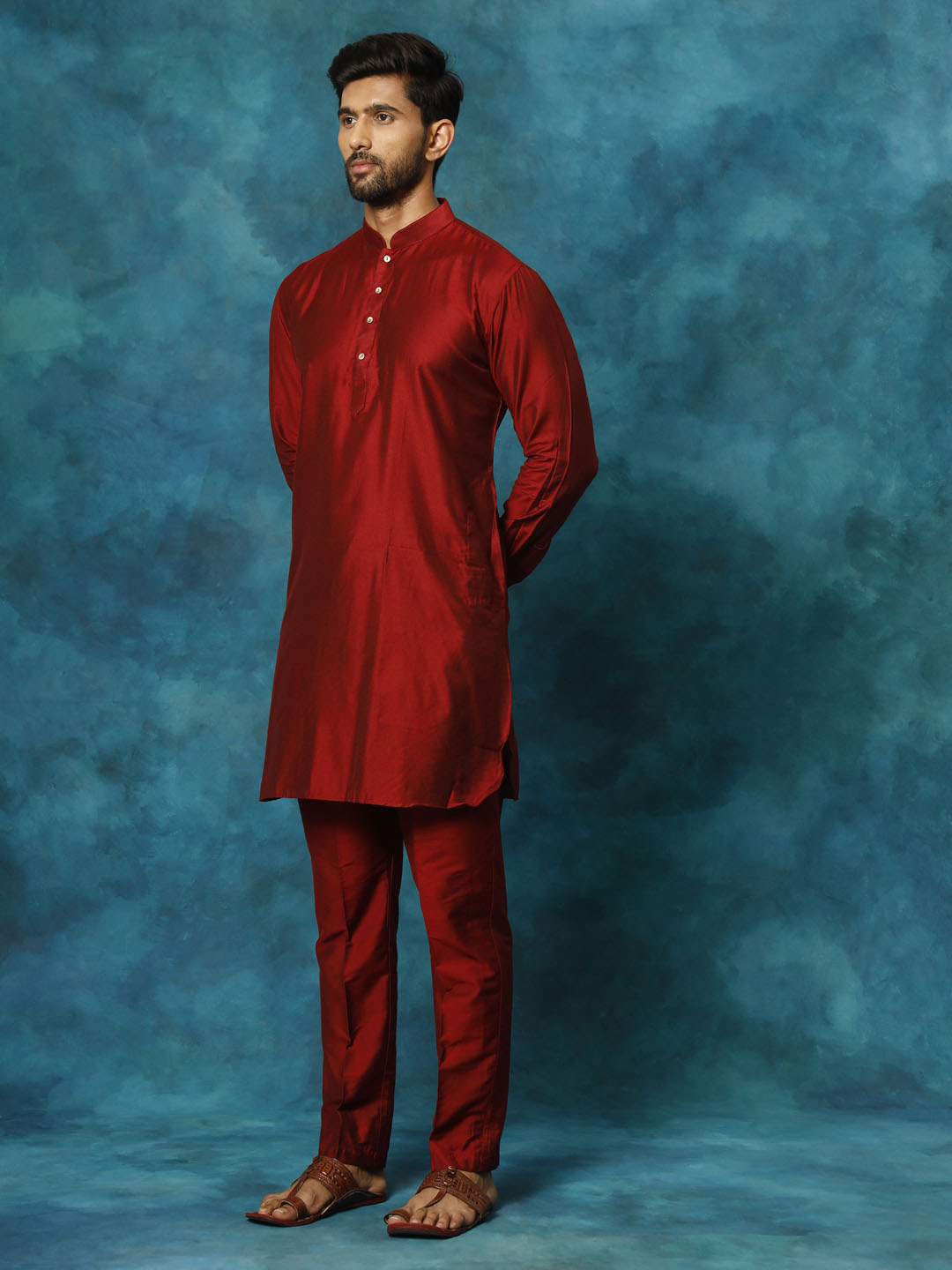 Vastramay Men's Maroon Viscose Kurta Pyjama Set - Grab2buy