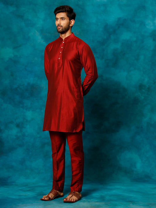 Vastramay Men's Maroon Viscose Kurta Pyjama Set - Grab2buy