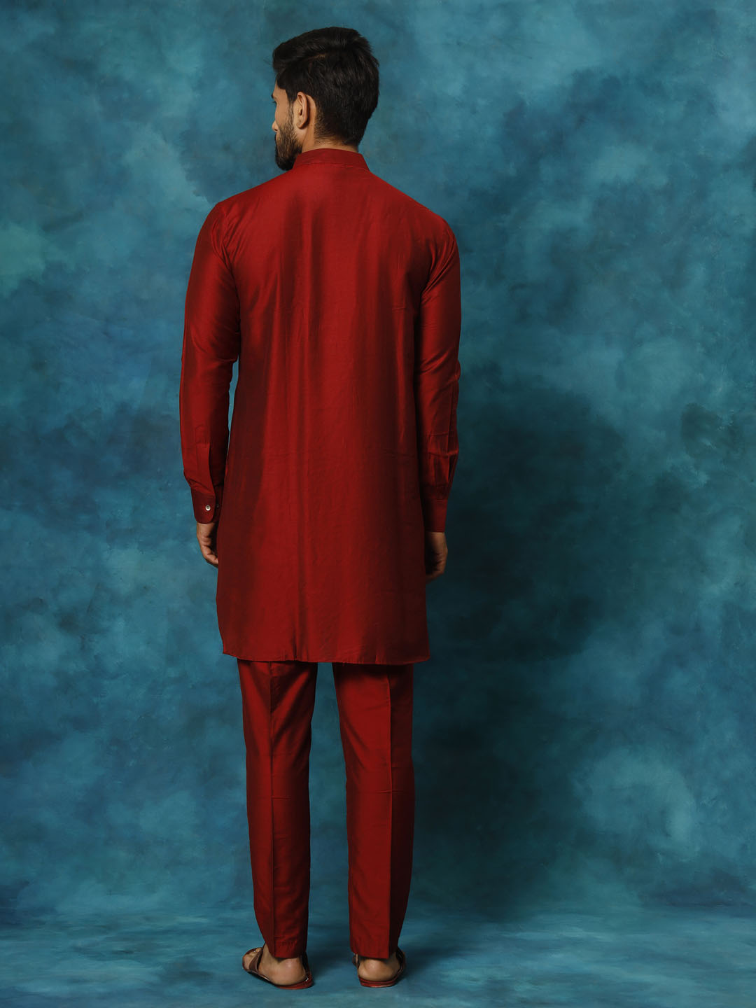 Vastramay Men's Maroon Viscose Kurta Pyjama Set - Grab2buy