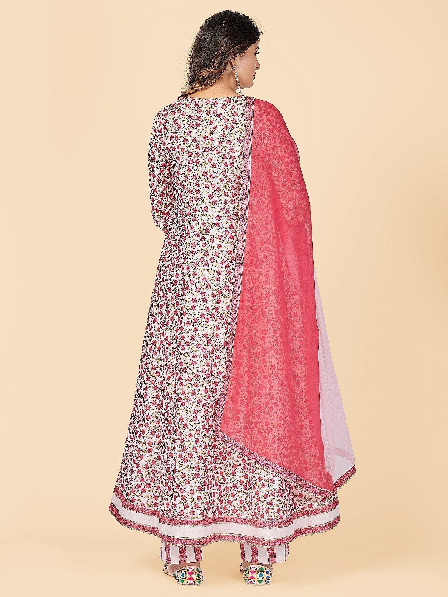 NOZ2TOZ Women's Pink Anarkali Kurta & Pant With Dupatta Set- (3pcs set) 