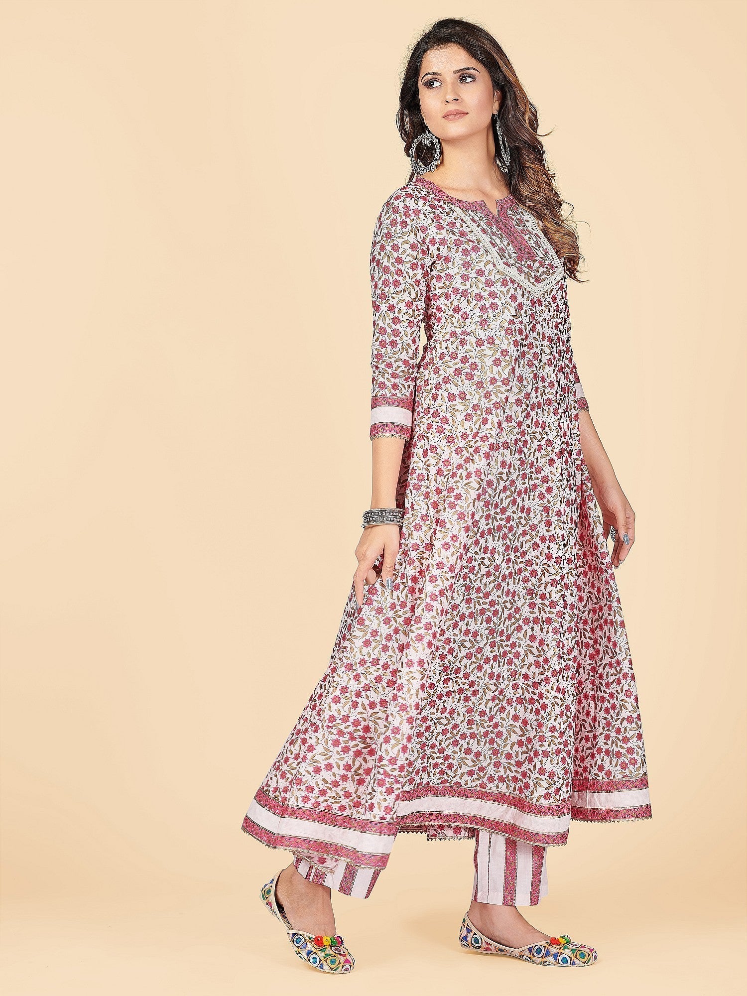NOZ2TOZ Women's Pink Anarkali Kurta & Pant With Dupatta Set- (3pcs set) 