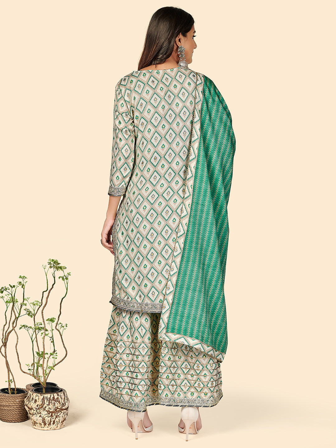 NOZ2TOZ Women's Muslin Turquoise Kurta Sharara With Dupatta- (3pcs set) 