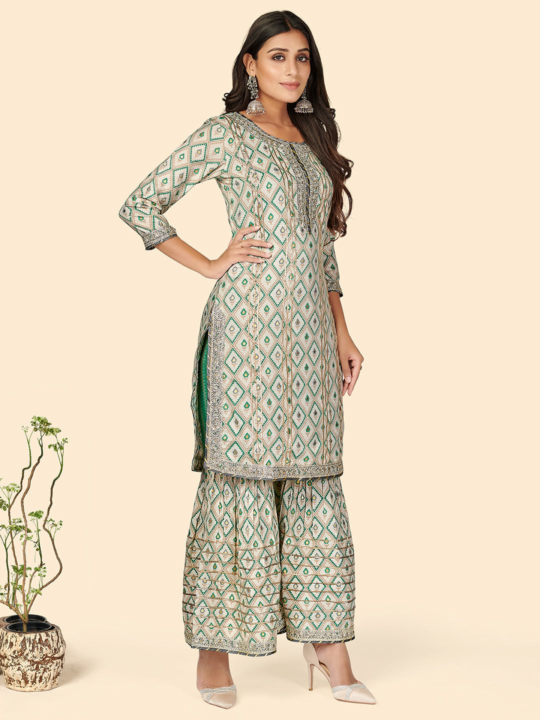 NOZ2TOZ Women's Muslin Turquoise Kurta Sharara With Dupatta- (3pcs set) 