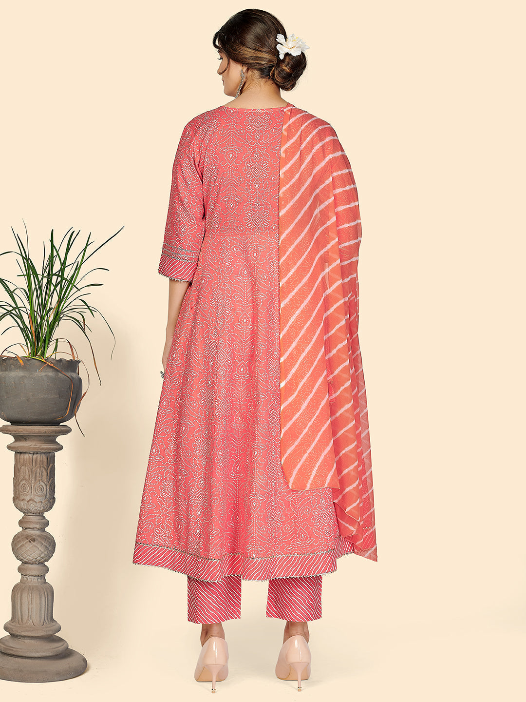 NOZ2TOZ Women Pink Printed Anarkali Kurta With Palazzo & Dupatta (3 pc set) 