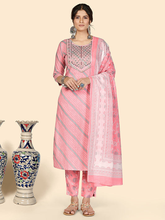 NOZ2TOZ Women Pink Cotton Kurta with Pant & Dupatta (3pcs Set) 