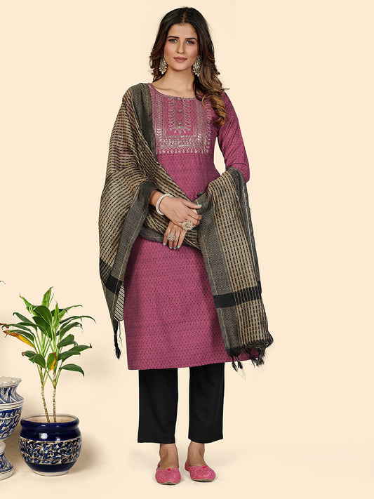 NOZ2TOZ Women's Purple cotton Kurta with Pants & Dupatta (3 Pc Set) 