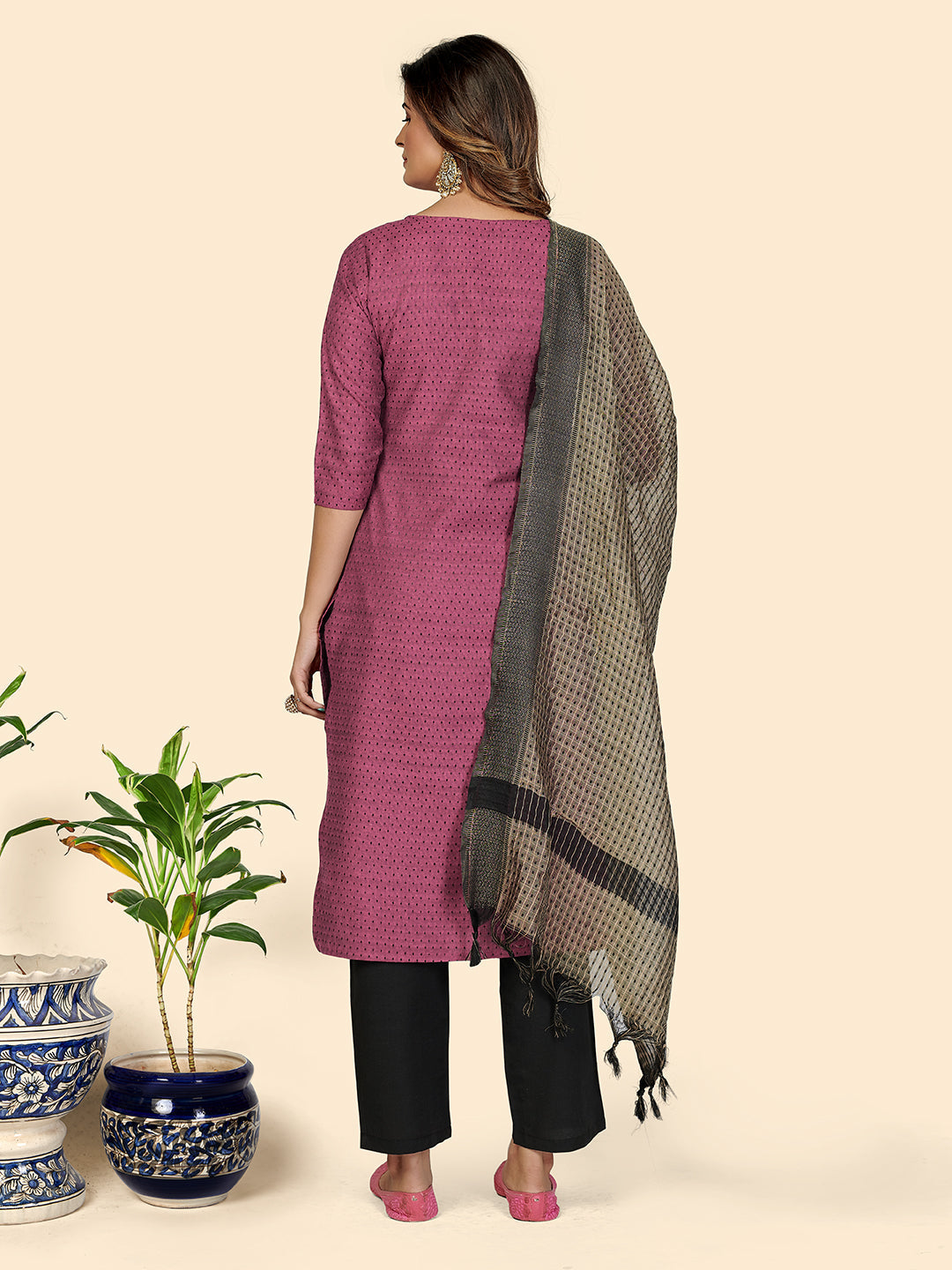 NOZ2TOZ Women's Purple cotton Kurta with Pants & Dupatta (3 Pc Set) 