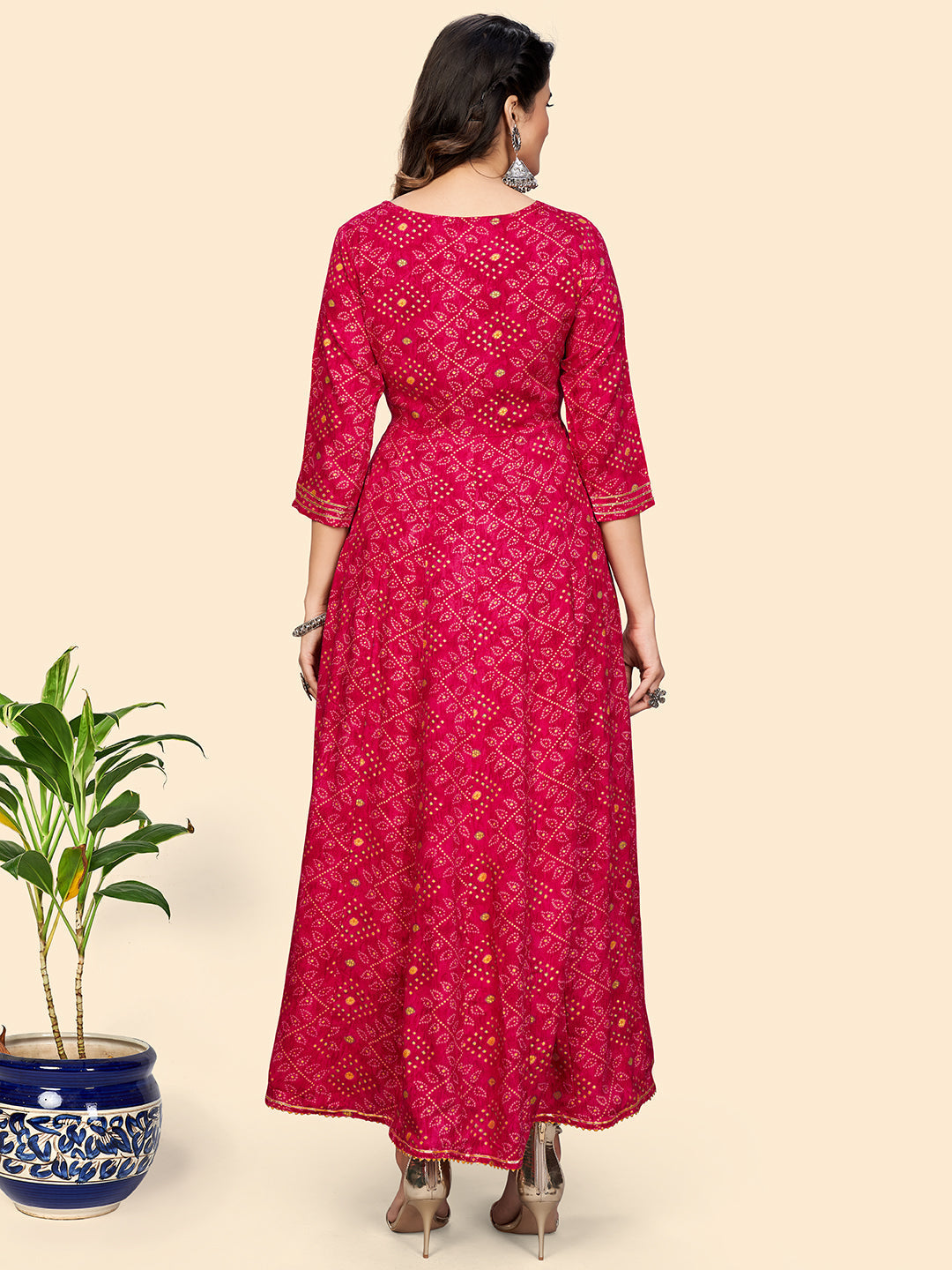 NOZ2TOZ Women's Printed & Embroidered Anarkali Rayon Pink Stitched Kurta 