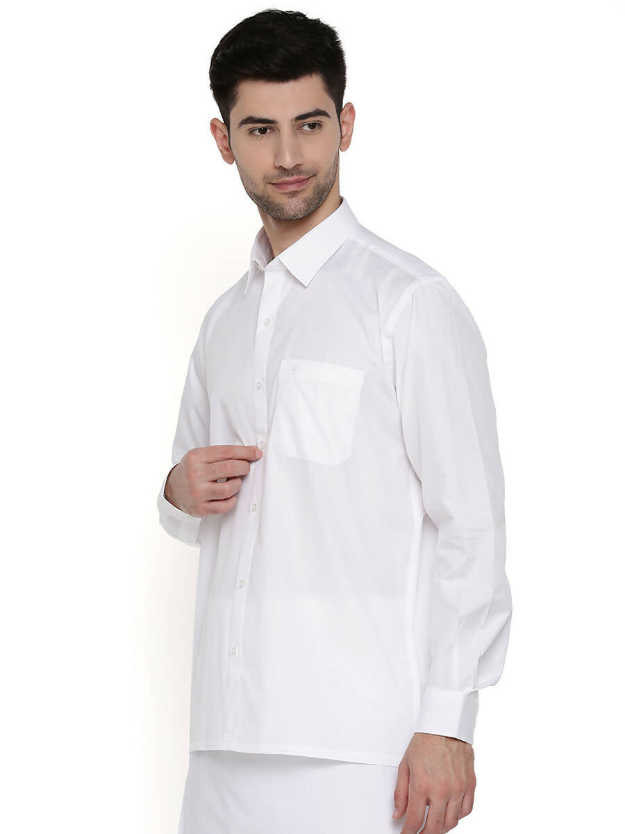 Ramraj Cotton Mens Full Sleeve Formal 100 % Cotton White Shirt 