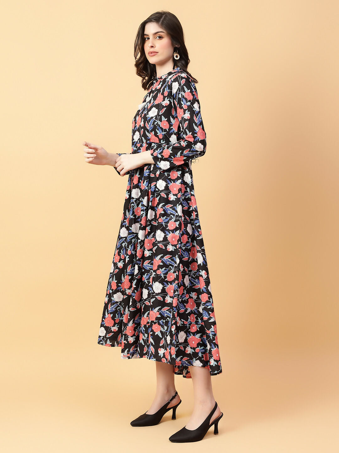 Joban Fashion Black Cotton Printed & Hand Work Dress