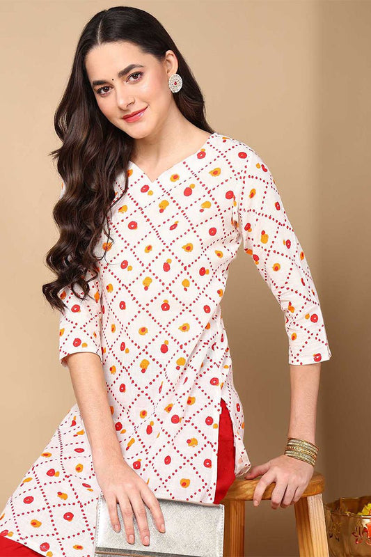Ahika White Cotton A-Line Kurta