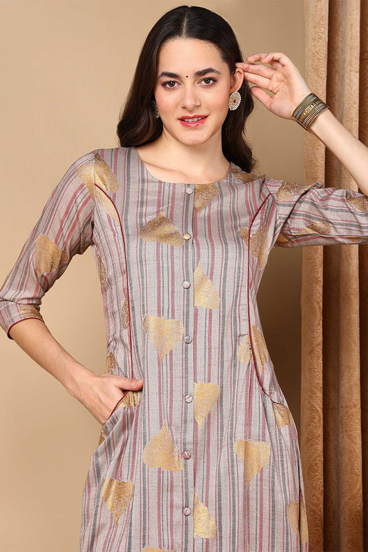 Ahika Grey Cotton Straight Kurta