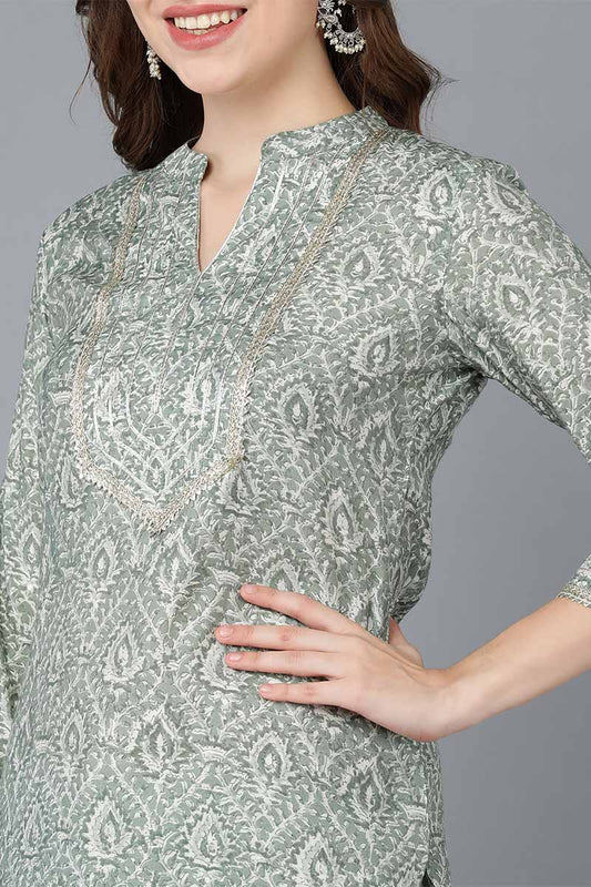 Ahika Women Green Cotton Printed Kurta