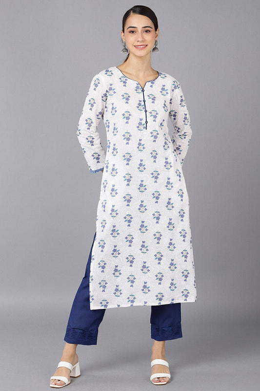 Ahika White Cotton Straight Kurta