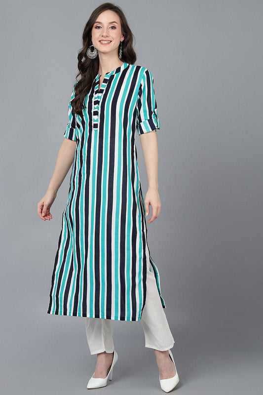 Ahika Multi Color Cotton Straight Kurta