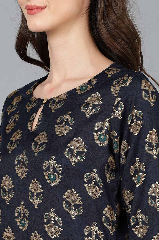 Ahika Black Cotton Blend Straight Kurta