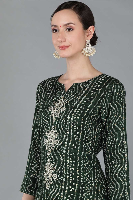 Ahika Green Viscose Rayon Ethnic Motifs Straight Kurta