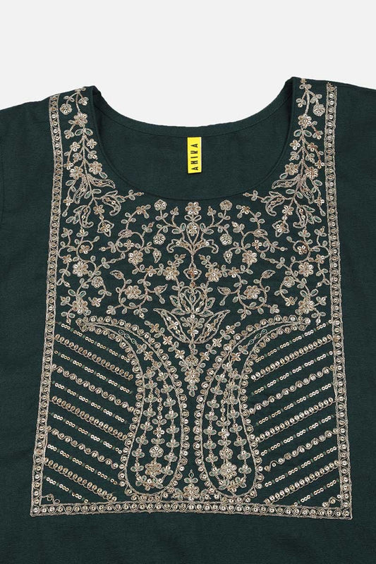 Ahika Green Silk Blend Straight Kurta