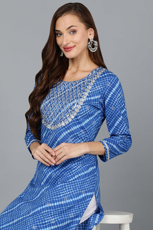Ahika Blue Cotton Straight Kurtas