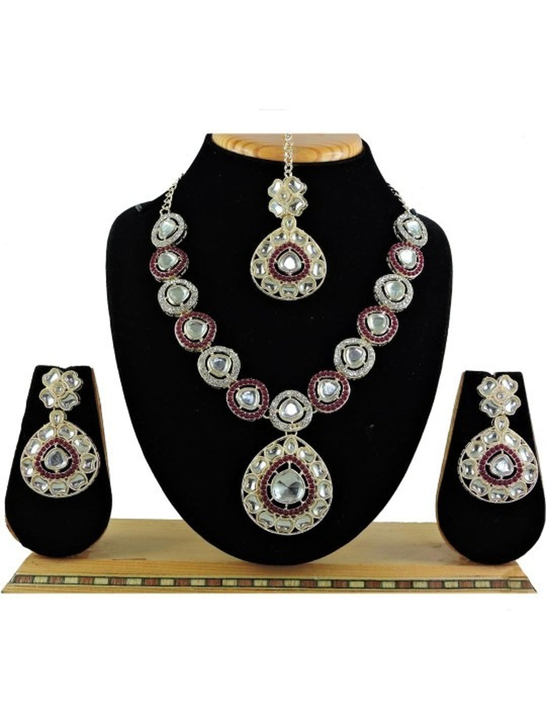 Jewel City Alloy Gold- plated Maroon Jewellery Set | Grab2Buy
