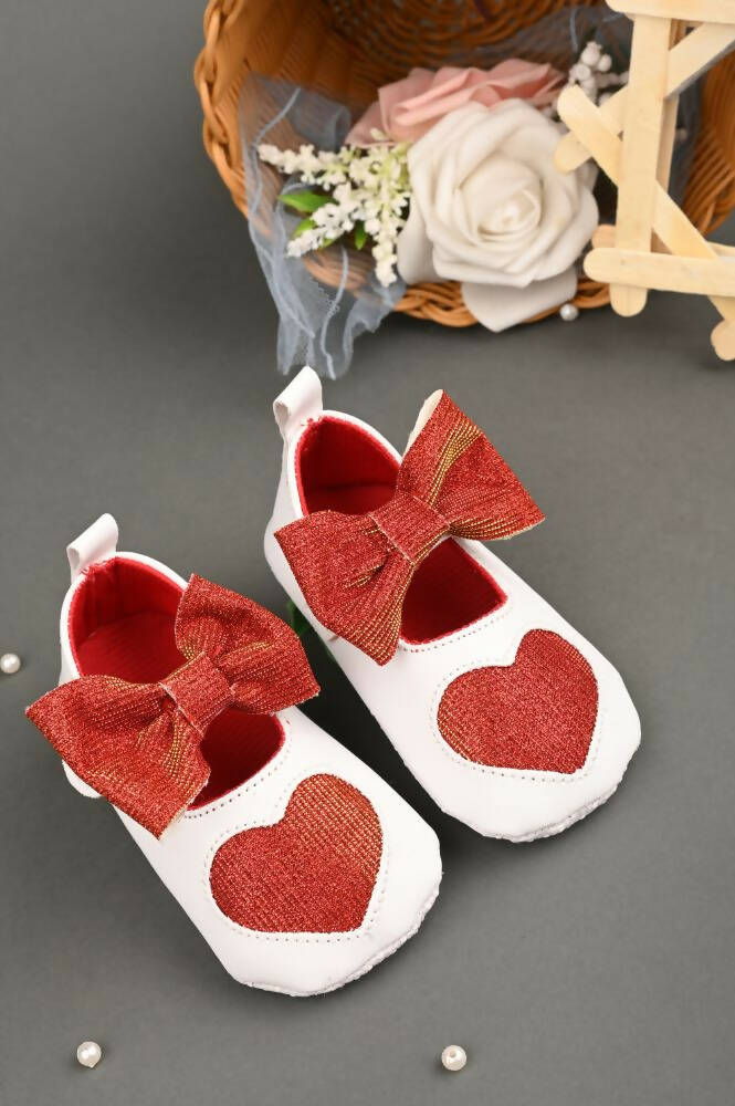 Tiny Bugs Girls Heart Bow Detailing Booties - White & Red  Grab2Buy Tiny Bugs Grab2Buy