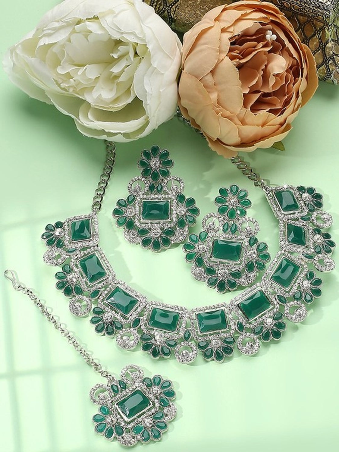 Jewel City Rhodium-Plated Stones Studded Jewellery Set | Grab2Buy