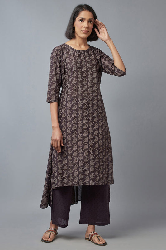 W for Woman Brown Paisley Printed Pure Cotton Flared Kurta and Parallel Pants Set