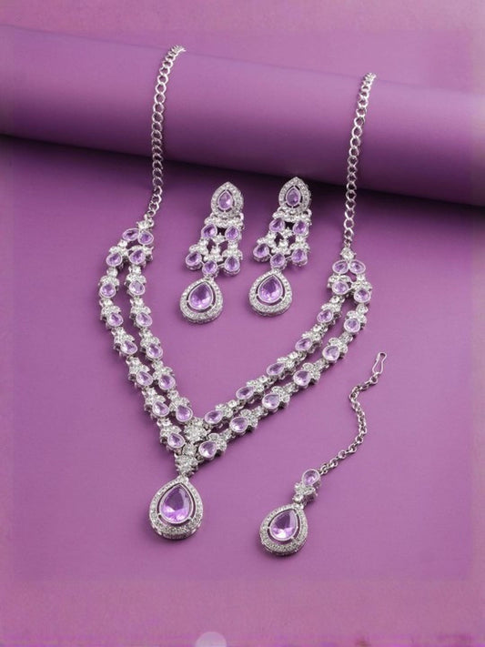 Jewel City Teardrop Bridal Necklace Set with Earrings & Maang Tikka - Ethnic Wedding Jewelry for Brides & Parties | Grab2Buy