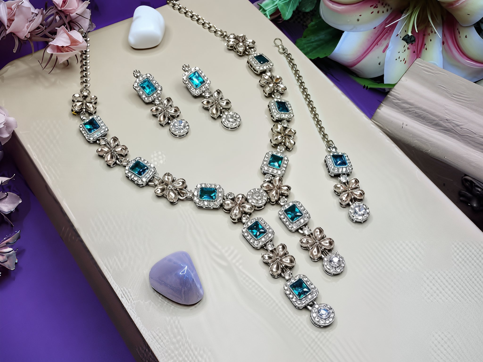 Jewel City Elegant Crystal Floral Necklace Set with Earrings Designer Party Wear Jewelry | Grab2Buy