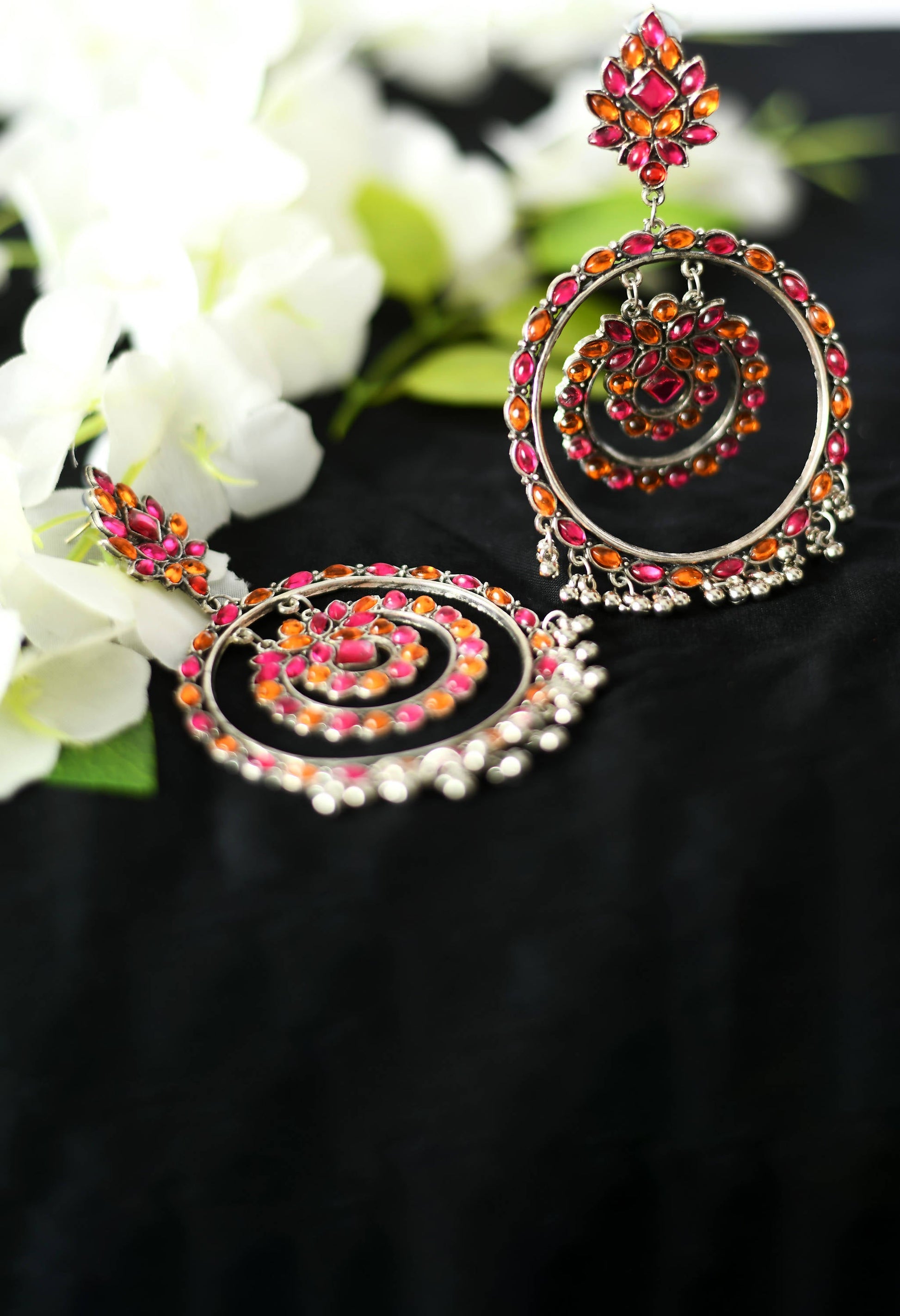 Mominos Fashion Johar Kamal Women's Pink & Orange Kundan Circles Earrings - Grab2buy