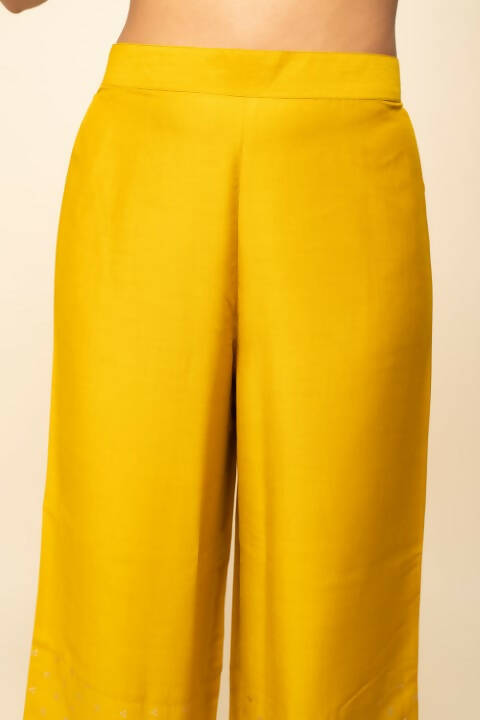 FIORRA Women's Yellow Silk Blend Straight Kurta Palazzo Set With Dupatta 