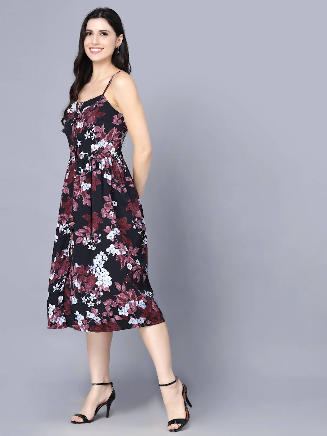 Myshka Multicoloured Floral Organic Cotton Crepe Midi Dress