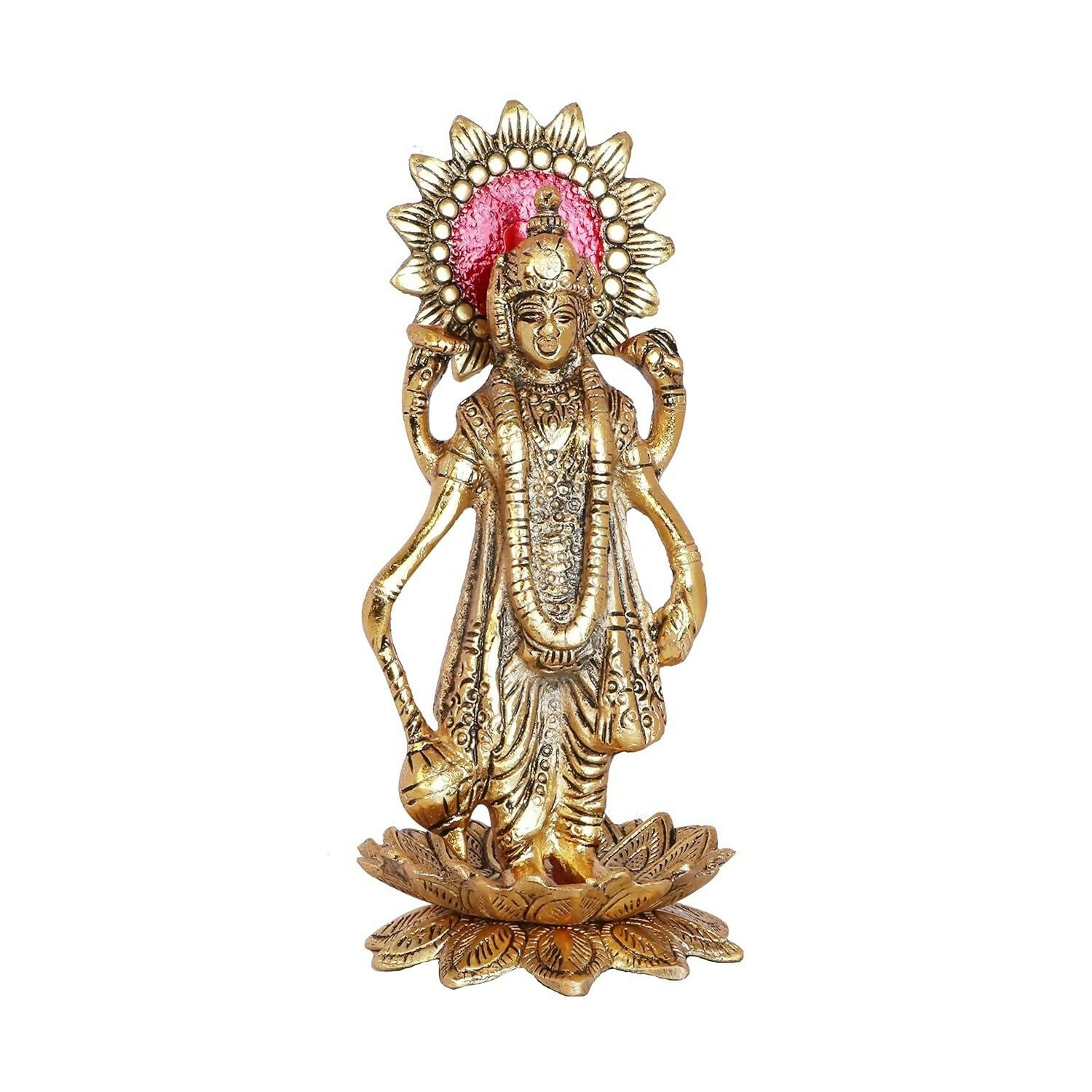 Kridaykraft Gold-Polished Narayan/Vishnu Standing On Lotus Metal Statue 