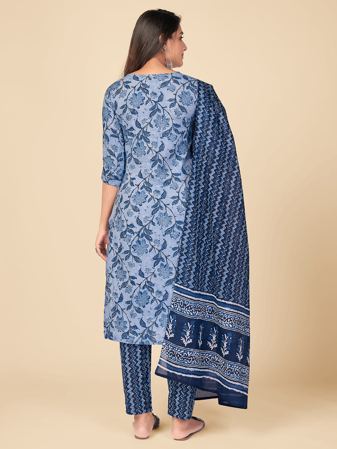 NOZ2TOZ Women Blue Cotton Kurta With Pant & Dupatta (3pcs Set) 