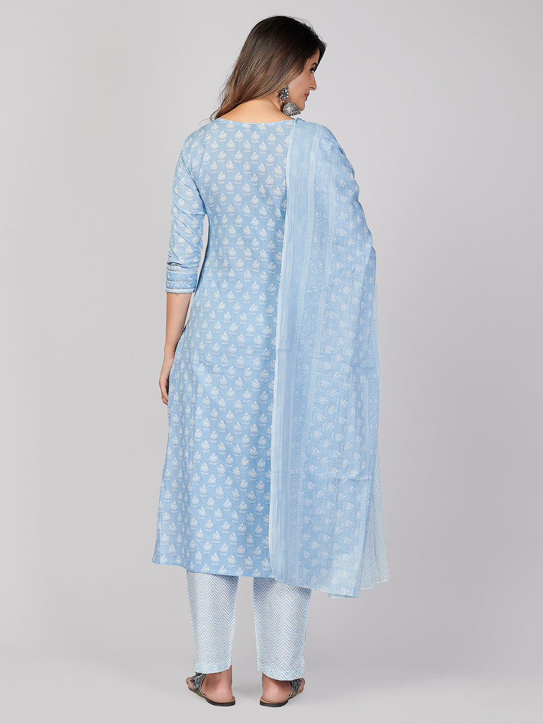 NOZ2TOZ Women's Sky Blue Kurta-Pant With Dupatta set- (3pcs set) 