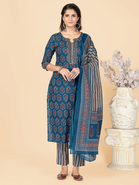 NOZ2TOZ Women's Blue Kurta & Pant With Dupatta- (3pcs set)