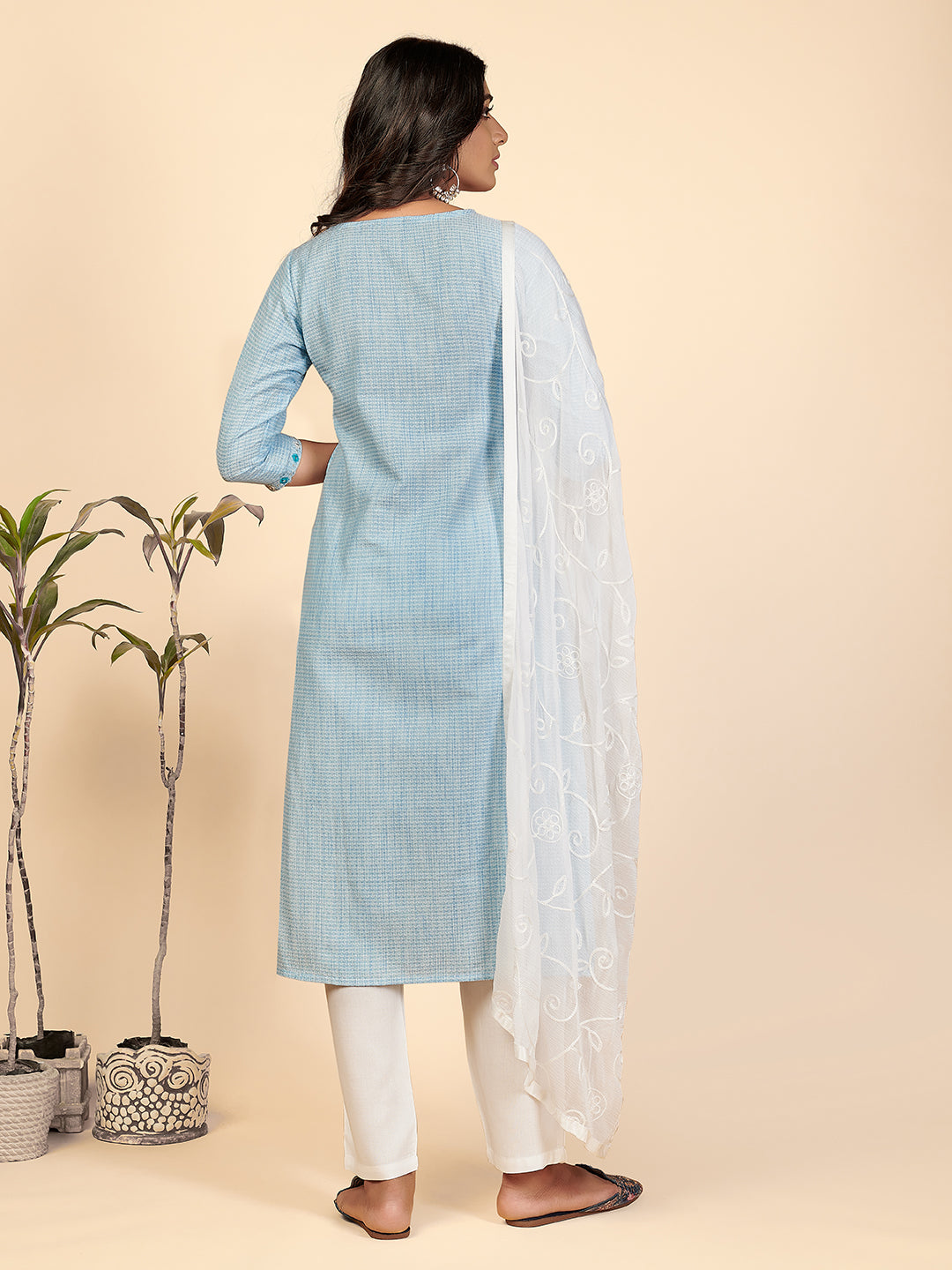 NOZ2TOZ Women's Sky Blue Kurta with Pants & Dupatta (3 Pc Set) 