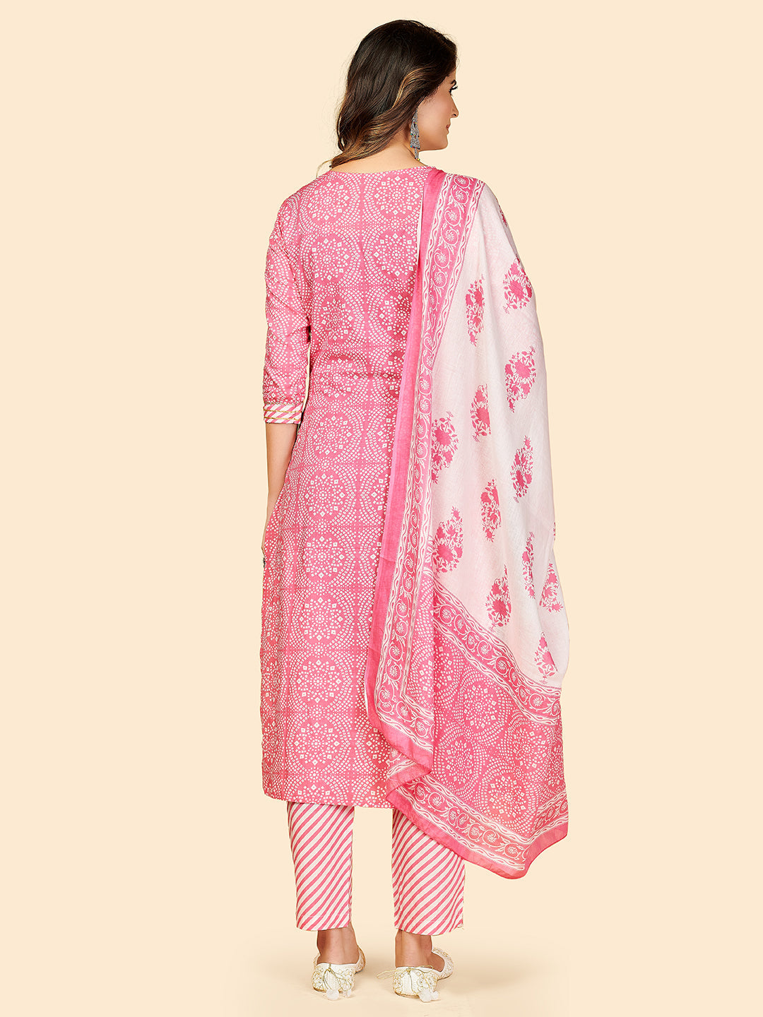 NOZ2TOZ Women's Printed & Embroidered Straight Cotton Light Pink Stitched Kurta Pant With Dupatta 
