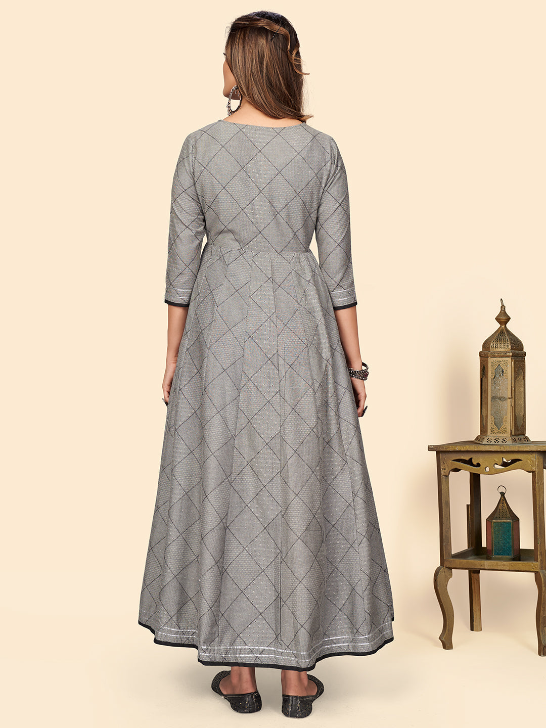 NOZ2TOZ Women's Embroidered Anarkali Cotton Bland Grey Stitched Kurta 