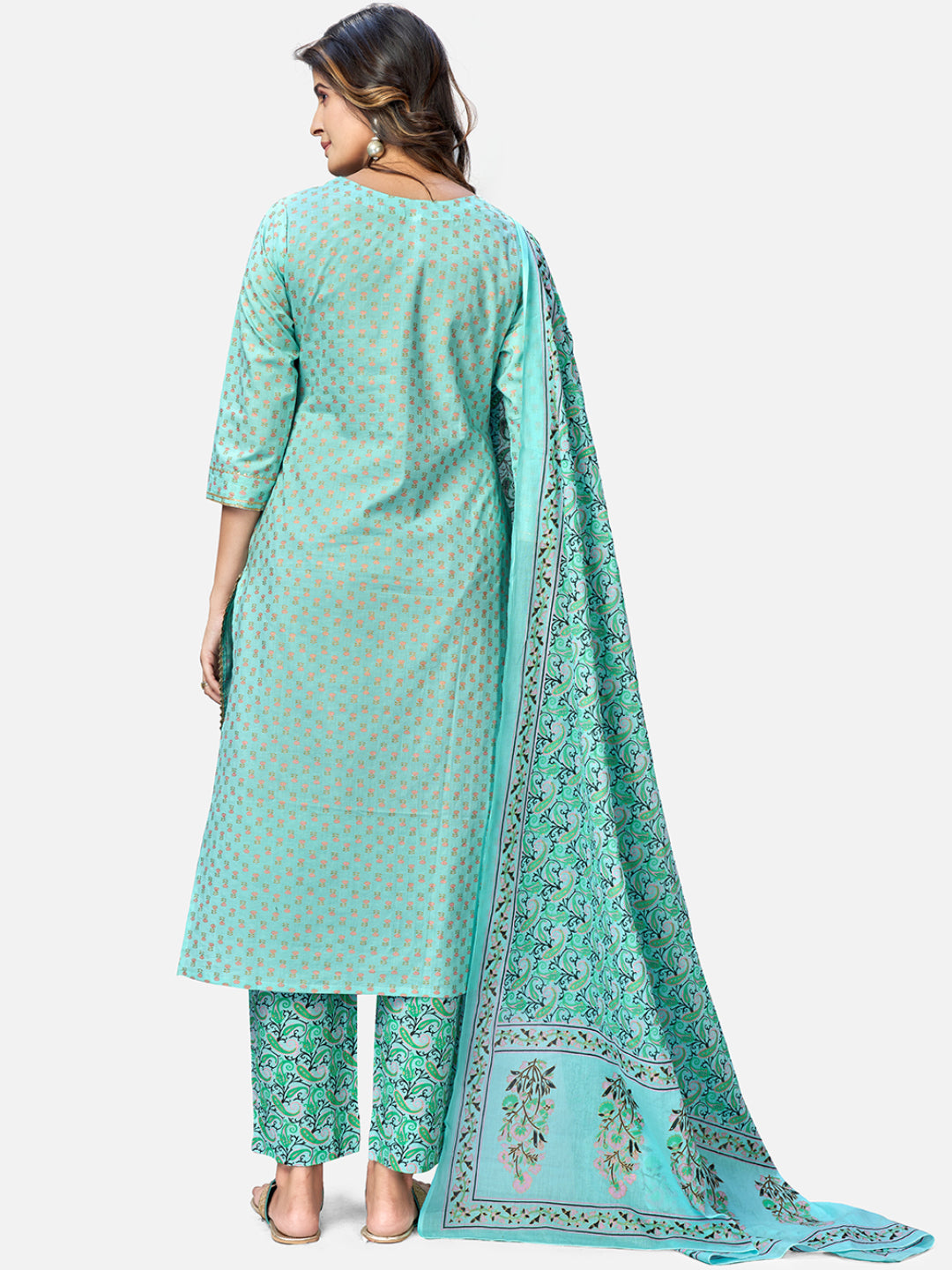 NOZ2TOZ Women's Turquoise Kurta & Pant With Dupatta set- (3pcs set) 