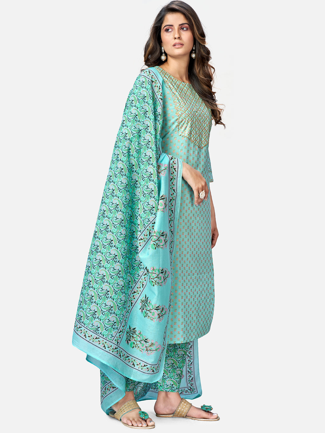 NOZ2TOZ Women's Turquoise Kurta & Pant With Dupatta set- (3pcs set) 