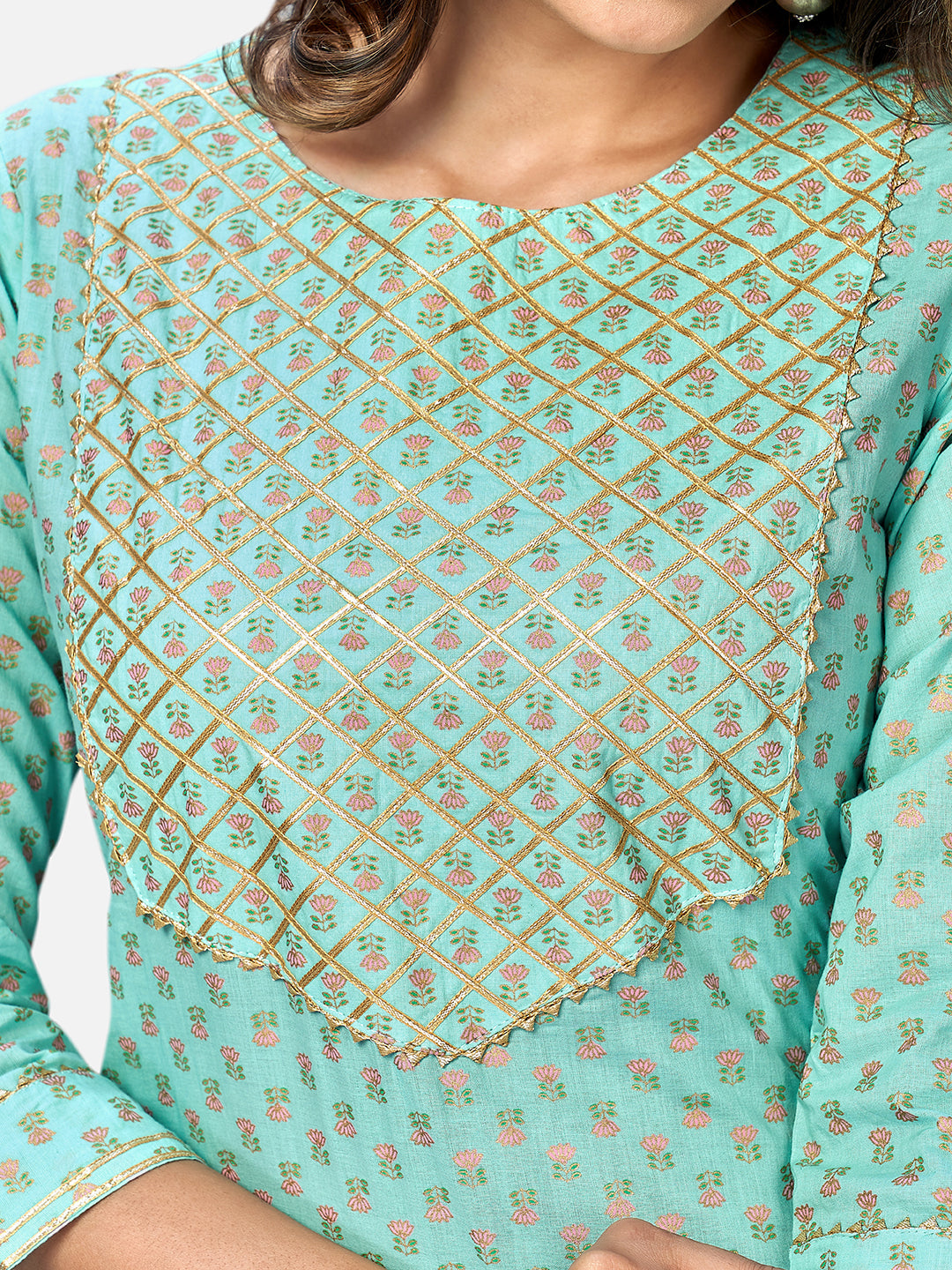 NOZ2TOZ Women's Turquoise Kurta & Pant With Dupatta set- (3pcs set) 
