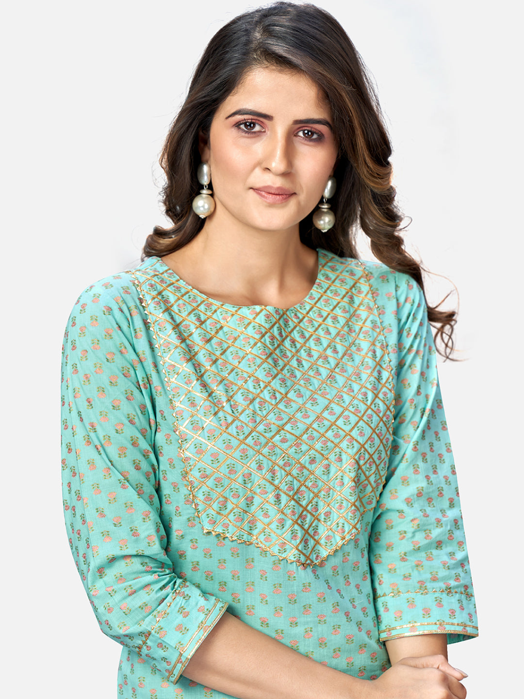 NOZ2TOZ Women's Turquoise Kurta & Pant With Dupatta set- (3pcs set) 